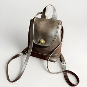 Vintage Coach 9960 Brown Leather Backpack Purse Small Daypack Brass turn lock